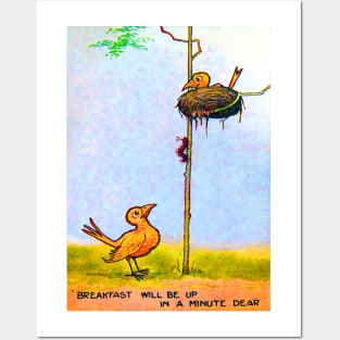 Birdie Breakfast. British seaside resort postcard humor. c 1950's Posters and Art